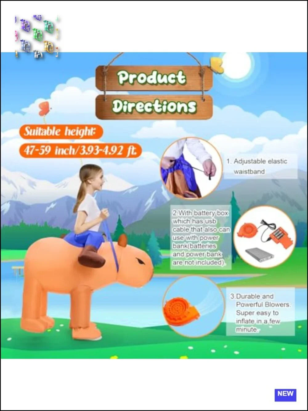 Inflatable Capybara Costume for Kids, Funny Blow Up Ride-On Halloween Party